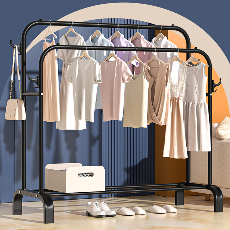 SNSP Clothes Rack Freestanding Hanger Double Pole Multifunctional Clothes Rack for Bedrooms - Black Super Deals
