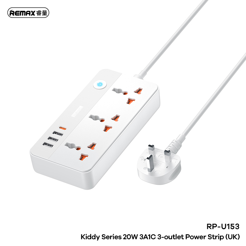 REMAX Kiddy Series 20W 3A1C Power Strip - 1.5M - White