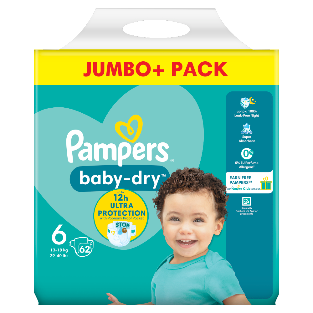 Pampers Baby-Dry Nappies Size 6 13kg-18kg 62 Pack Jumbo+ Pack