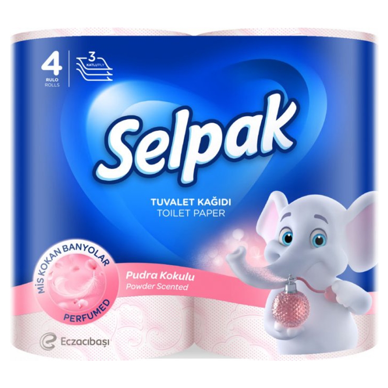Selpak Rouleau de papier toilette parfumé en poudre - 3 épaisseurs (4 rouleaux/paquet)