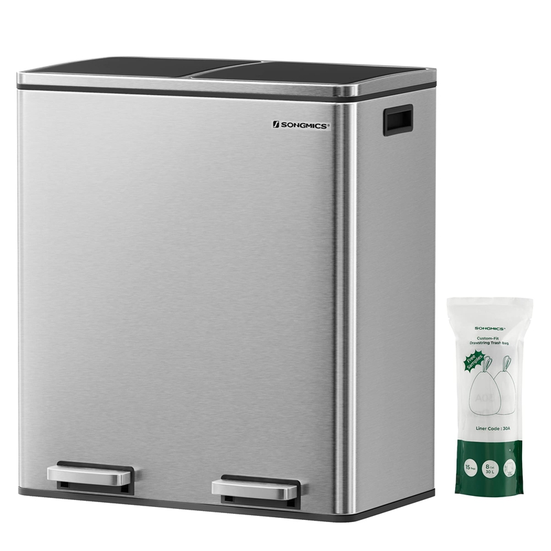 SONGMICS Küchenabfalleimer 2 x 30L 2-Fach Abfalleimer Metall Treteimer LTB60NL