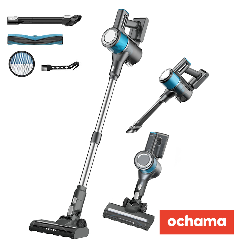 ochama Aspirateur Balai - Léger et Silencieux, Haute Puissance d’Aspiration, Aspirateur Balai 4-en-1, Aspirateur sans Fil avec Éclairage LED, Batterie Rechargeable Grande Capacité - Pour Ménage, Nettoyage des Cheveux/ Poils d’Animaux/Poussière, Longueur Extensible 34.3-43.3 pouces
