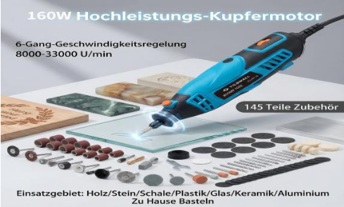Vielseitiges Allzweckwerkzeug mit Zubehör. Für DIY-Projekte an Holz, Metall, Glas u.v.m