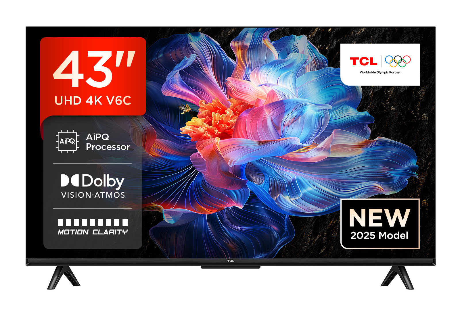 TCL 43V6C 43” Direct LED TV, 4K HDR TV, Smart TV Powered by Google TV (Dolby Vision & Atmos, Motion clarity, compatible with Google Assistant & Alexa)