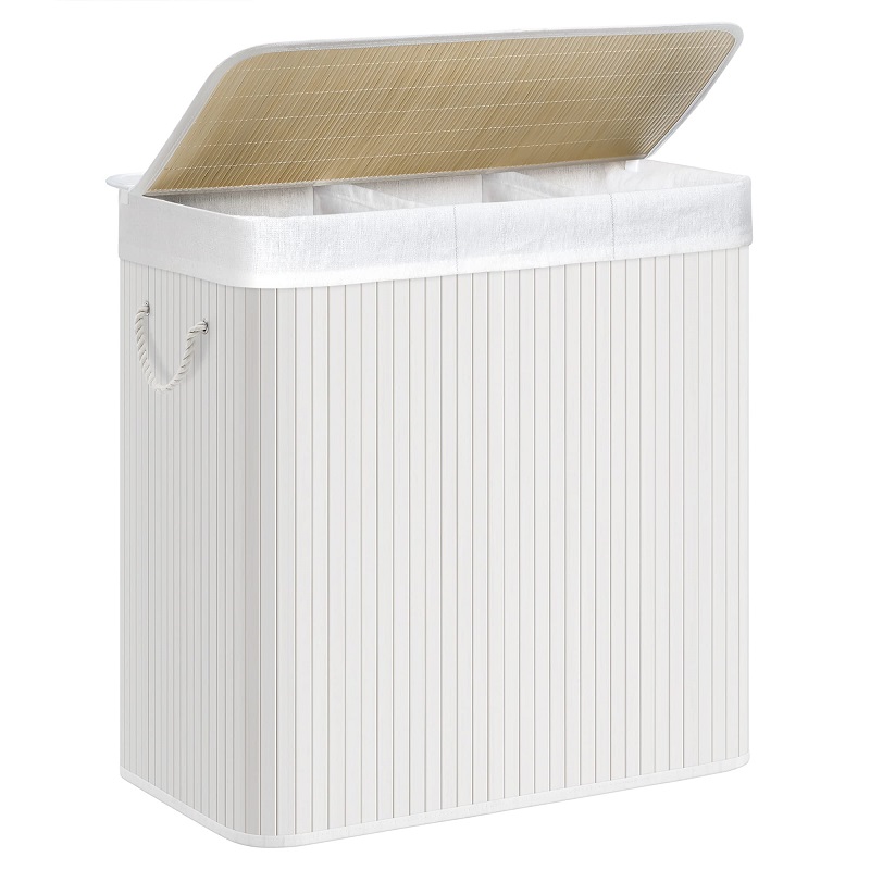 SONGMICS Wäschekorb mit Deckel Bambus 3 Fächer Faltbar 60 x 40 x 61,5cm 150L - LCB091W01