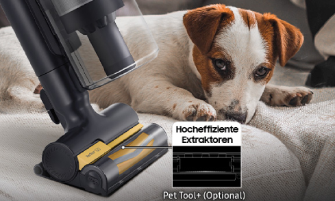 Das motorisierte Pet Tool+ ist für das Aufnehmen von Tierhaaren angepasst, die oft leicht zu über- sehen sind.
