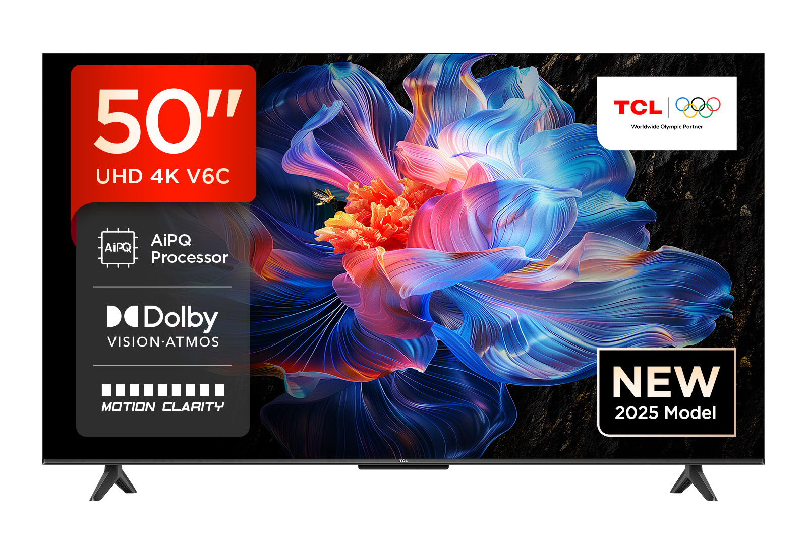 TCL 50V6C 50” Direct LED TV, 4K HDR TV, Smart TV Powered by Google TV (Dolby Vision & Atmos, Motion clarity, compatible with Google Assistant & Alexa)