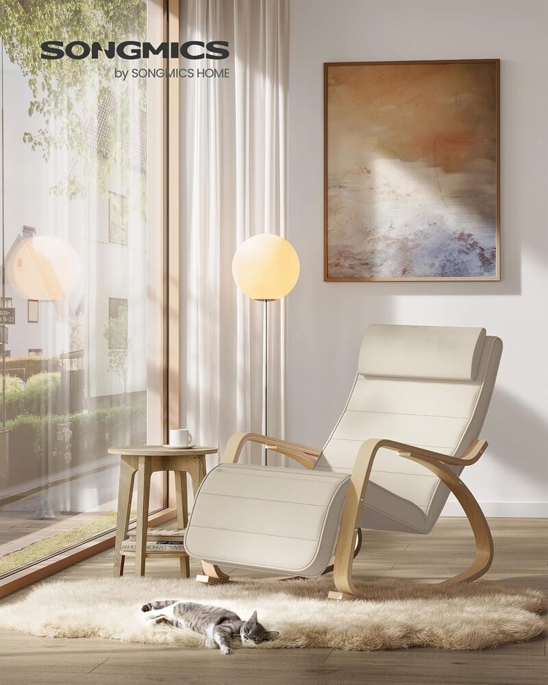 SONGMICS Rocking Chair Relaxing Chair - Adjustable Foot Rest - White