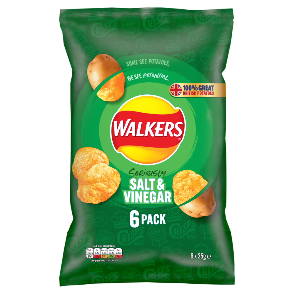 Walkers Salt & Vinegar Crisps 6x25g
