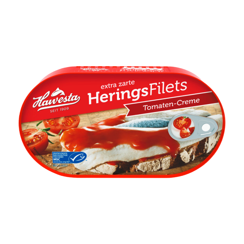 Hawesta MSC-zertifiziertes Heringsfilet in Tomaten-Sahnesauce 200g