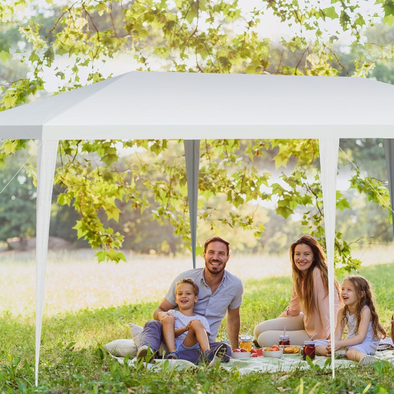 COSTWAY 3 m x 6 m Party Tent Waterproof Beach Tent with Ropes White