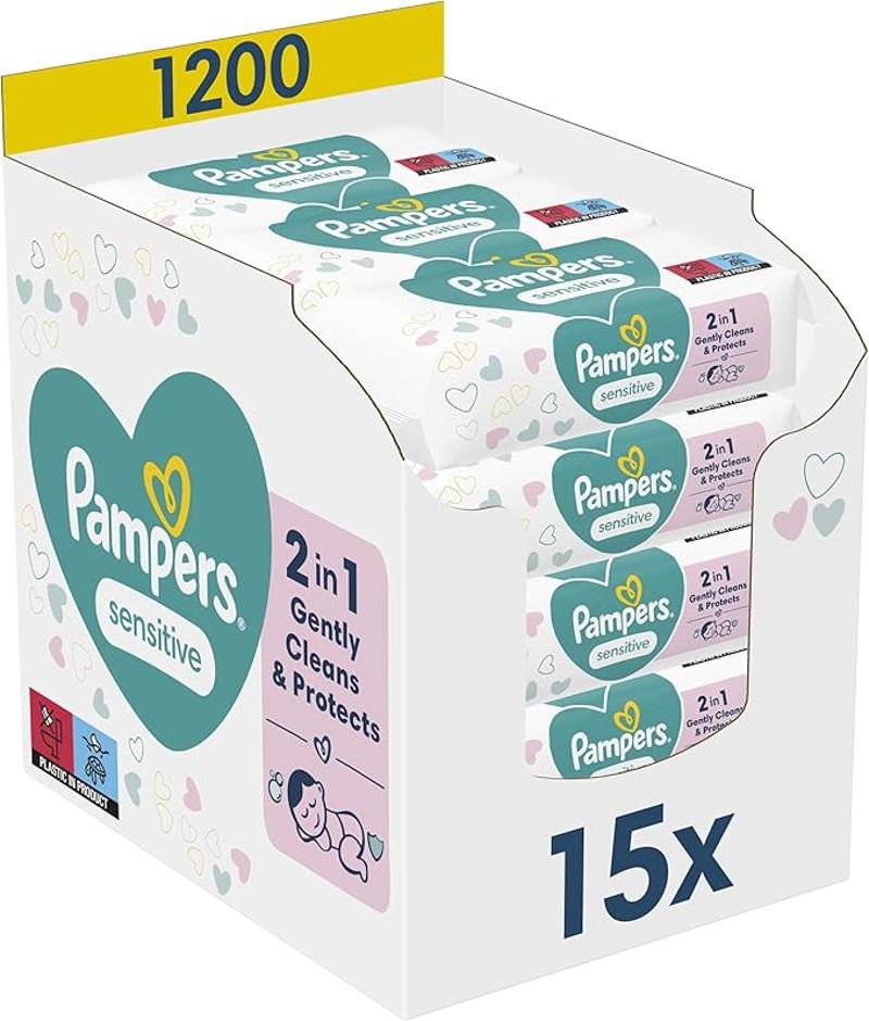 Pampers Lingettes pour bébé Pampers Sensitive 15 paquets de 80 = 1200 pièces