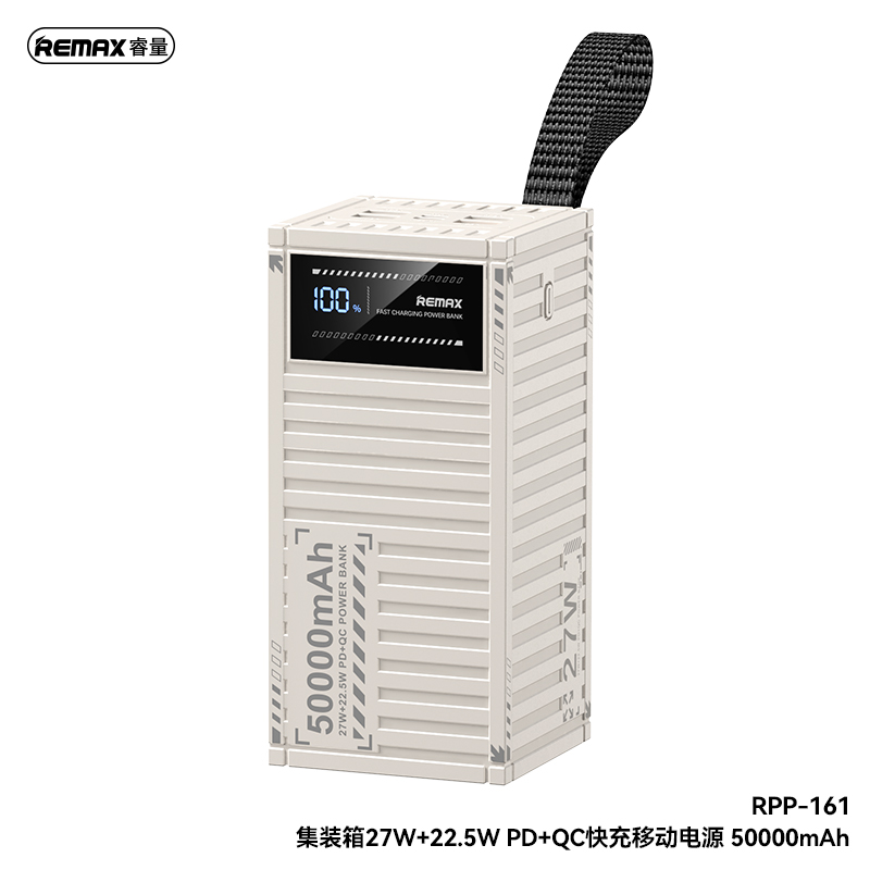 REMAX Mini Power Station 50,000 mAH with Power % Display, 4 USB-A Outputs, Type-C Input/Output, Micro-USB Input and Fast Charging - White