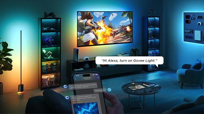 Steuern Sie Lichter mühelos mit der Govee-App und Ihrem eigenen intelligenten Heimsystem.