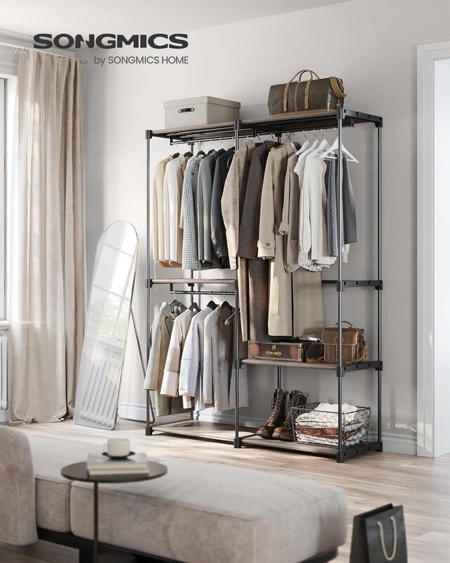 SONGMICS Offener Kleiderschrank mit 3 Hängefächern für Schlafzimmer und Wohnzimmer 138 x 43 x 182 cm