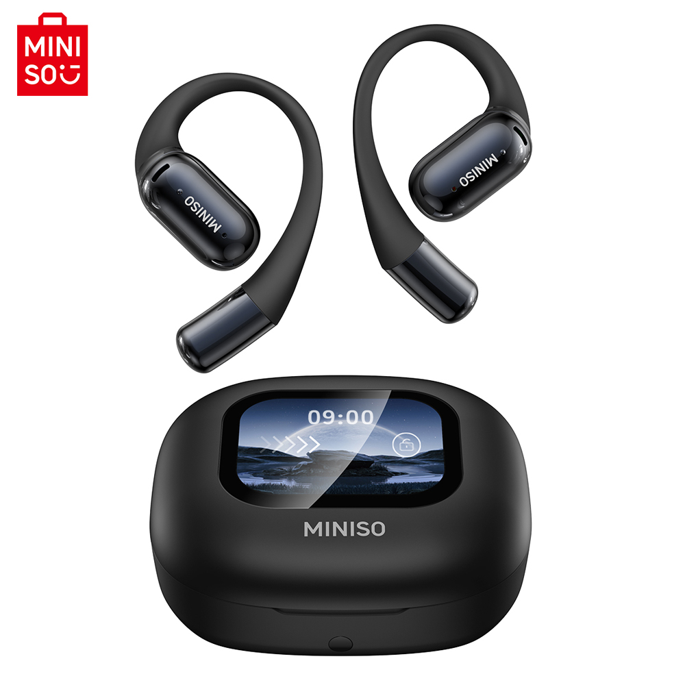 MINISO M93 Open-Ear Bluetooth Wireless EarBuds with Touch-screen Display - Black 