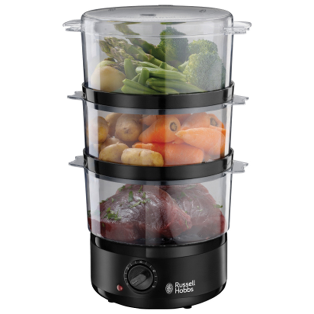 Russell Hobbs 3 Tier Steamer Matte Black - 7 litre, Compact, Fast Heat Up, Stylish - 26530