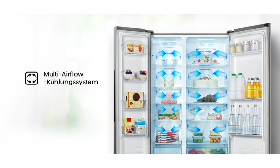 Die gleichmäßige Verteilung der kalten Luft hält die Temperatur im gesamten Kühlschrank konstant.