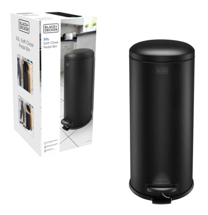 BLACK+DECKER 30L Dome Lid Pedal Bin - Matt Black