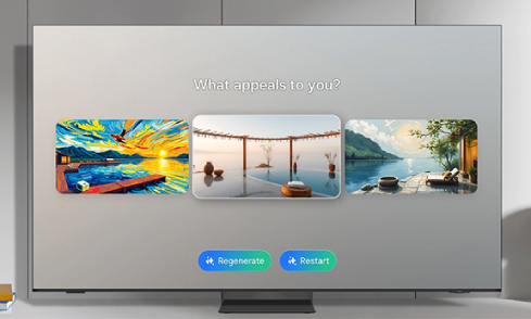 Erstelle faszinierende AI-Hintergrundbilder auf dem Fernseher. Indem du einige Schlüsselwörter nennst, mit denen du die Bildstimmung beschreibst. 