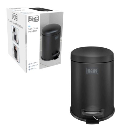 BLACK+ DECKER 5L Dome Lid Pedal Bin - Matt Black