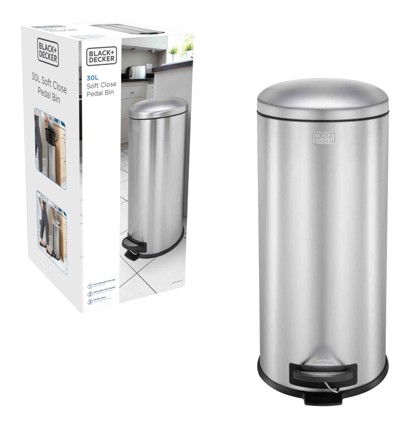 BLACK+ DECKER 30L Dome Lid Pedal Bin - Stainless Steel