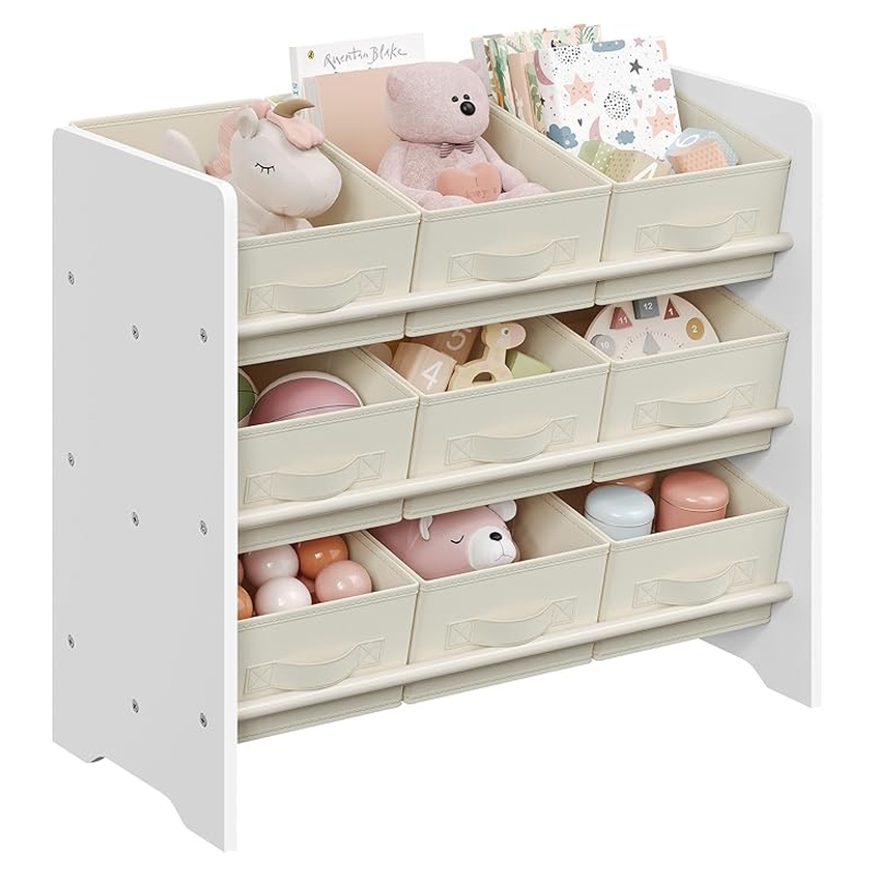 SONGMICS GKR033W10 Children's Shelf, Toy Shelf, Bookcase, with 9 Non-Woven Fabric Storage Boxes, Spa