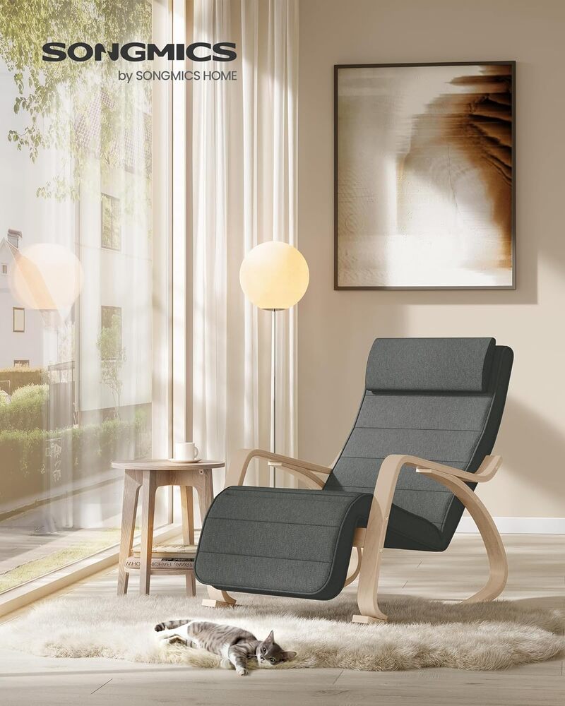 SONGMICS Rocking Chair Relaxing Chair - Adjustable Foot Rest - Dark Gray