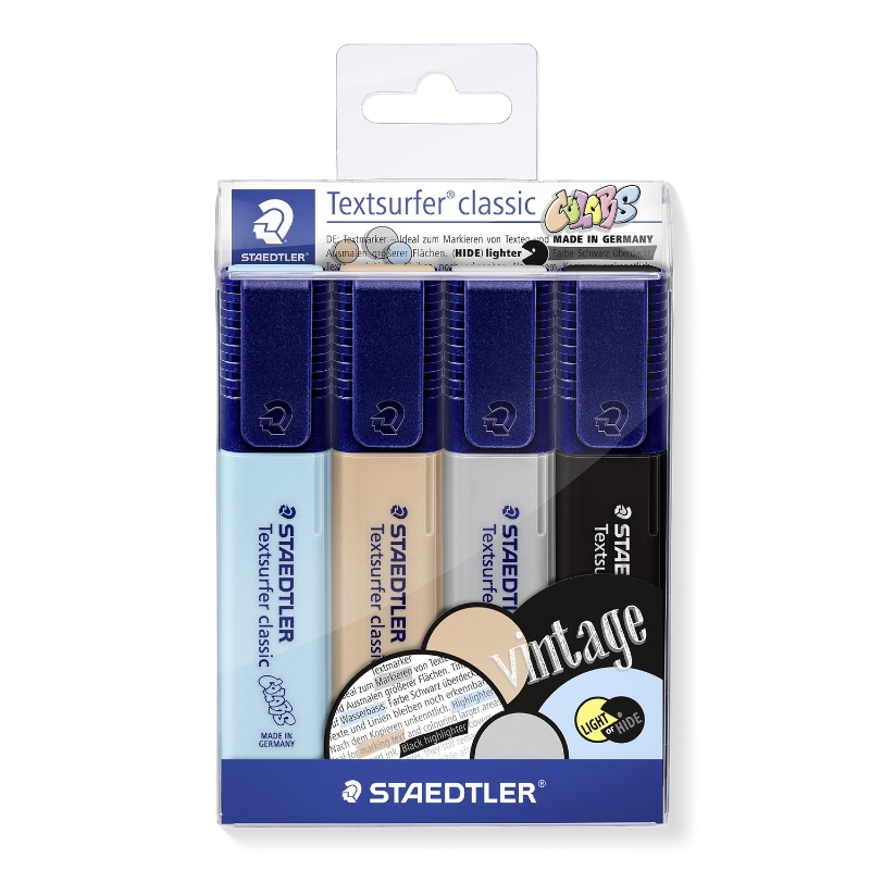 Textsurer® klassisches Set mit 4 Textmarkern mit Keilspitze (1–5 mm) in Vintage-Farben
