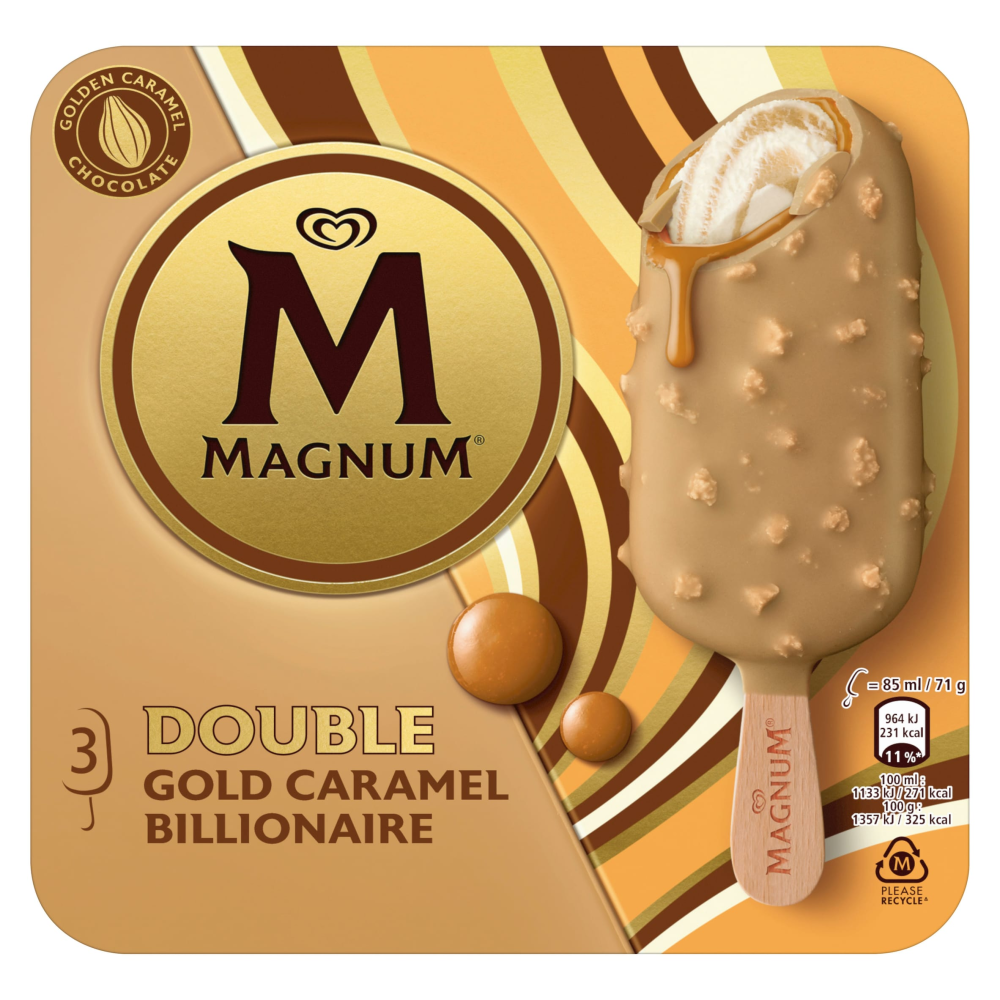 Magnum Ice Cream Sticks Double Gold Caramel Billionaire 3x 85 ml