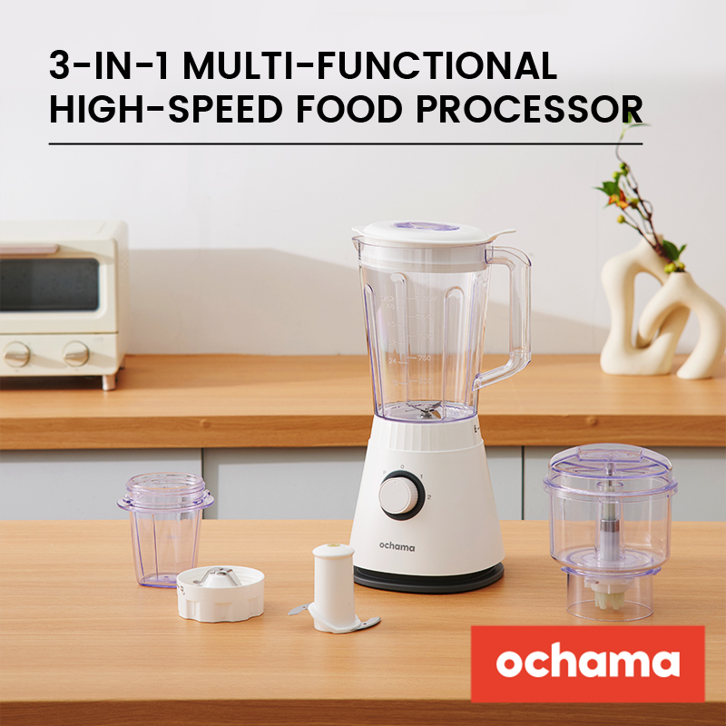 ochama 3-in-1 Multifunctional Food Processor, Electric Blender, Smoothie Maker, 600W