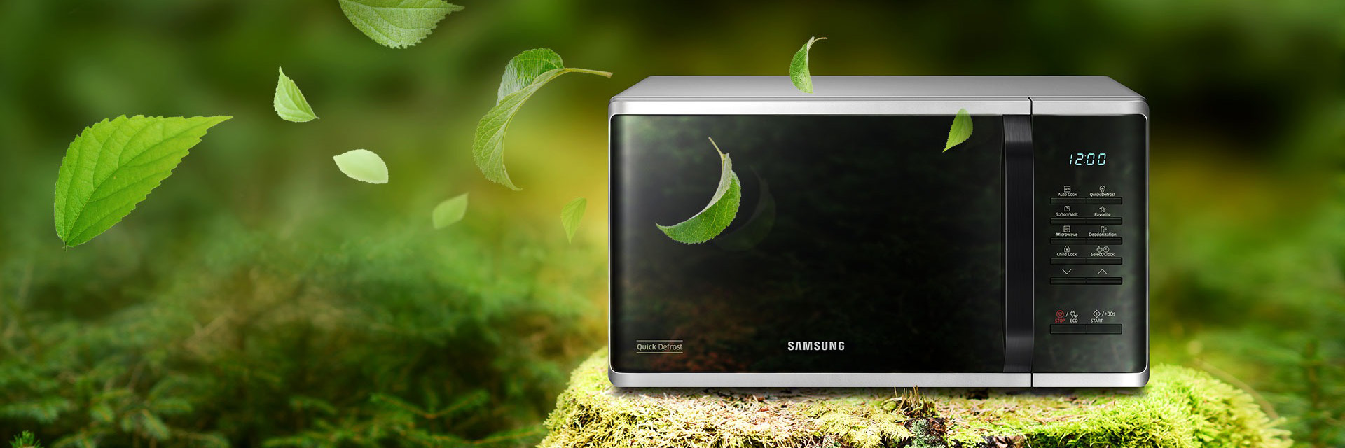 Mit der Einstellung ECO Modus kann der Stromverbrauch von Samsung Mikrowellen verringert werden. Das kann die Umwelt und den Geldbeutel schonen.