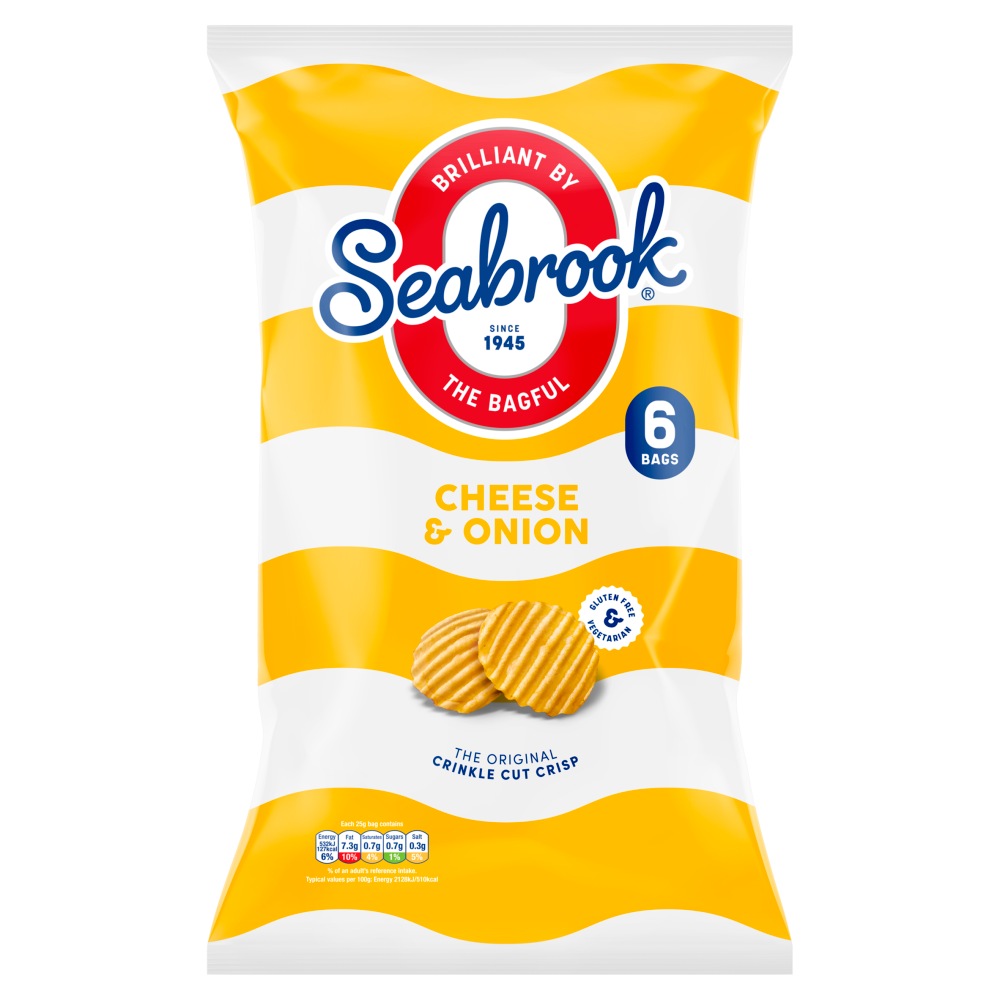 Seabrook Cheese & Onion Crisps 6 pack 150g