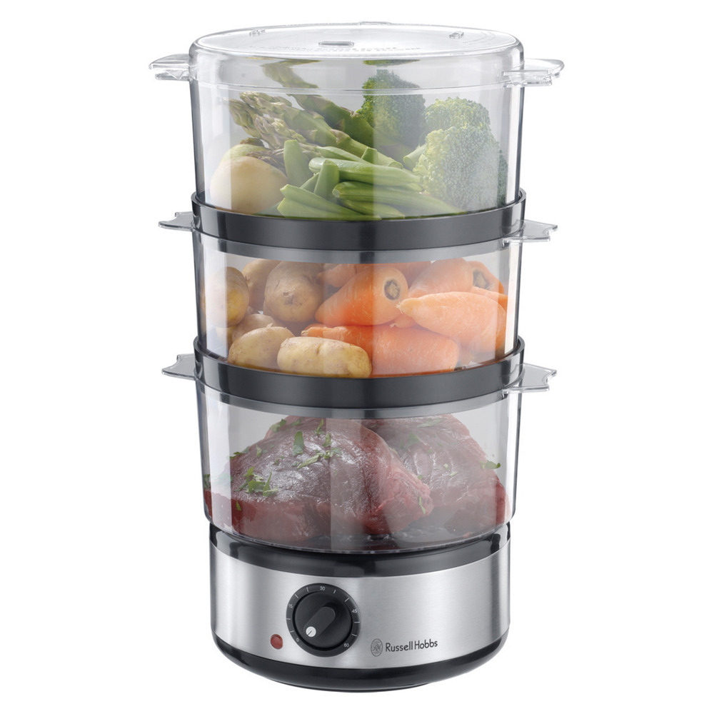 Russell Hobbs Food Collection 3 Tier Steamer SS 7l, Non Stick, Compact, Stylish - 14453