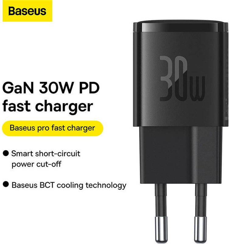 Baseus Charger 30W GaN5 Compact Fast USB-C PD Black