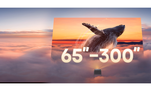Dieser Projektor lässt sich flexibel an Bildschirmgrößen von 65“ bis zu 300“ anpassen.