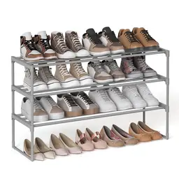 Songmics Shoe Storage Rack Metal Slat 3 Shelves Grey L:92cm