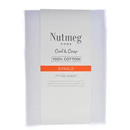 Nutmeg Home Fitted Sheet 100% Cotton 180 Thread Count White Single