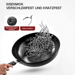 Maxcook Eisenwok ohne Beschichtung, erhältlich für Gasherd, Induktionsherd, 30 cm, MDB-30