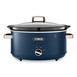 Tower Cavaletto 6.5 Litre Slow Cooker - Midnight Blue & Rose Gold, with 3 Heat Settings, Removable Crockpot and Cool Touch Handles, T16043MNB