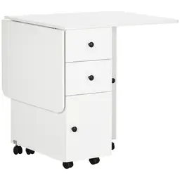 Homcom Folding Dining Table on Wheels 3 Drawers White