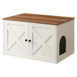 Litière pour chat Feandrea avec séparateur amovible, table, 80 x 53 x 50 cm, miel brun/blanc vintage PCL002P01V1