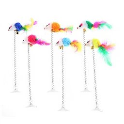 Meowmagic Jouet pour chat - Souris à plumes sur ressort avec ventouse - Lot de 1