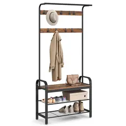 Vasagle Hallway Coat Rack Bench 2 Shoe Shelves Rustic Brown/Black Narrow
