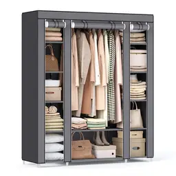 Songmics Wardrobe Fabric 12 Shelves with Hanging Rail Grey