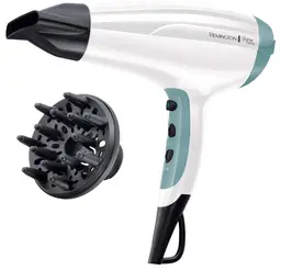 Remington Shine Therapy Hair Dryer – 2300W Power, Ionic Conditioning for Frizz-Free Shine, Diffuser and Concentrator, 3 Heat & 2 Speed Settings – White and Teal, D5216