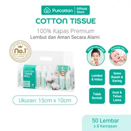 Purcotton Pure Cotton Facial Tissue Travel Pack 400 sheets 50 sheets×8 packs Soft and skin-friendly Eco-degradable