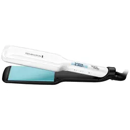 Remington Shine Therapy Wide Hair Straightener – Wide Ceramic Plates Infused with Moroccan Argan Oil, 9 Digital Heat Settings 150°C–230°C, Fast Heat-Up, White and Teal – S8550
