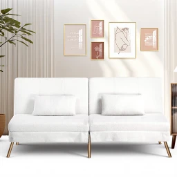 COMHOMA Schlafsofa Verstellbare Rückenlehne, Teddy Stoff für Wohnzimmer und Schlafzimmer Weiß Multifunktionales Schlafsofa, Verstellbare Rückenlehne, Einfach umwandelbar, Platzsparend