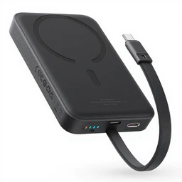Baseus Magnetische Mini-Powerbank 10.000 mAh, kabelloses Schnellladen, 30 W, mit integriertem USB‑C‑Kabel, schwarz